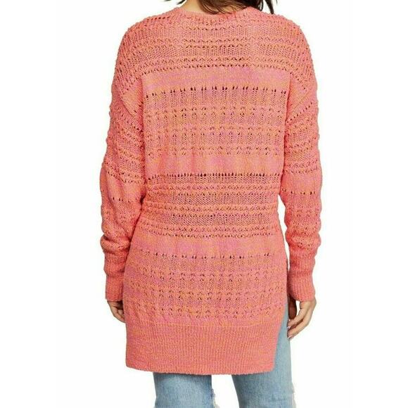 Free People Sweater Womens XS Open Stitch V-Neck Oversized Pullover Tunic Summer - Picture 2 of 8